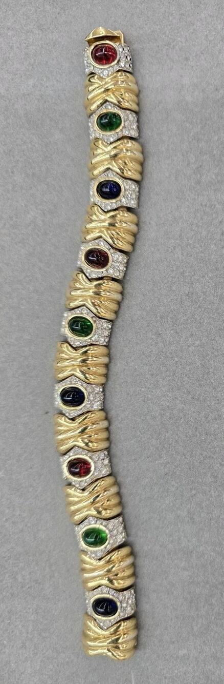 CINER GOLDTONE GRIPOIX GLASS MOGUL STYLE 7 3/4” BRACELET
